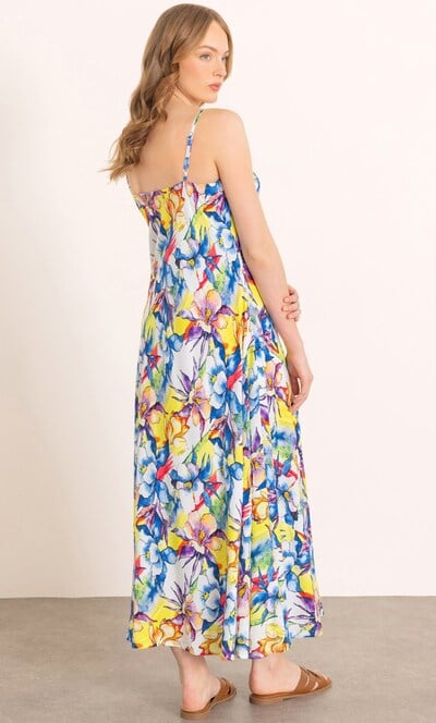 Bias Cut Bouquet Print Strappy Maxi Dress
