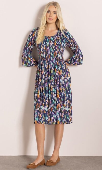 Watercolour Print Pleated Dress