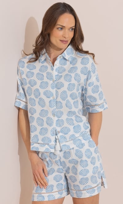 Short Sleeve Shell Printed Cotton Blouse