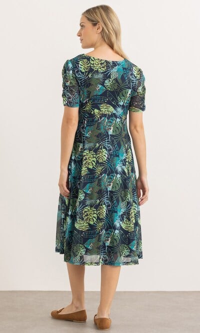 Leaf Print Panelled Mesh Dress