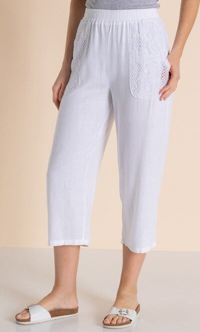 Wide Leg Linen Blend Cropped Trousers