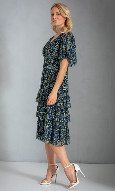 Floral Printed Frill Mesh Dress