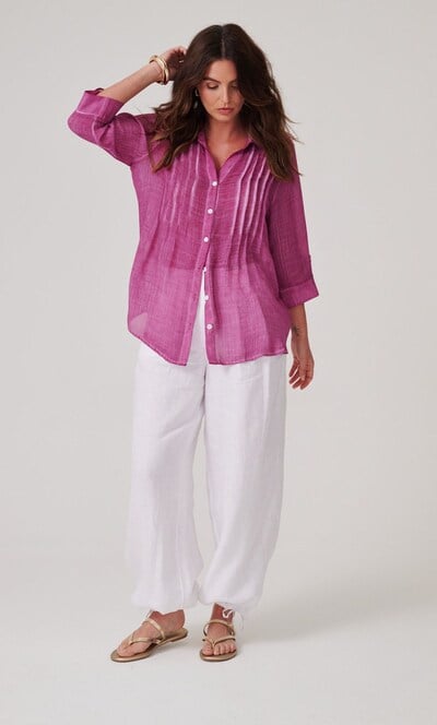Washed Three Quarter Sleeve Crinkle Shirt