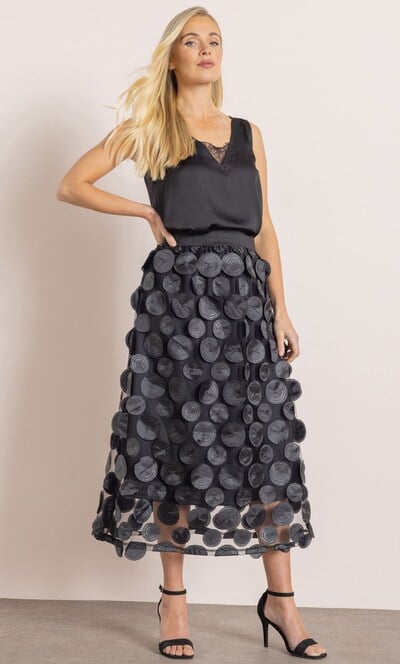 Circle Applique Mesh Midi Skirt