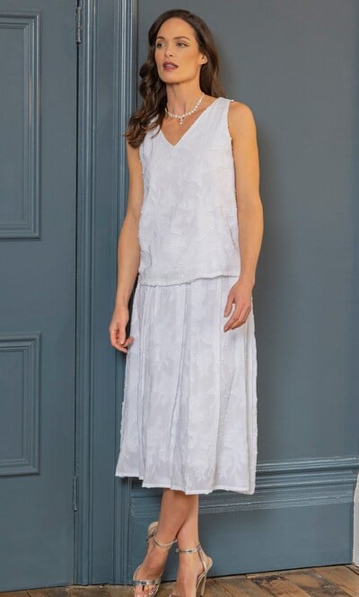 Box Pleat Jacquard Cotton Blend Skirt