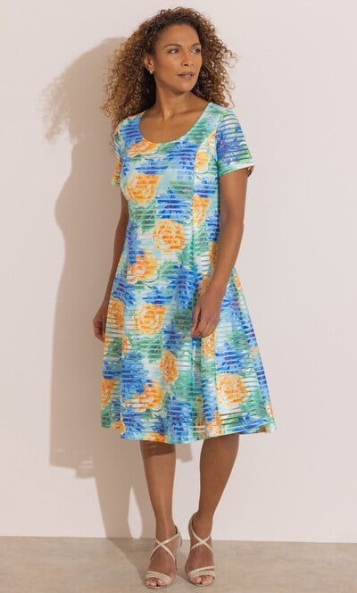 Anna Rose Floral Striped Mesh Dress