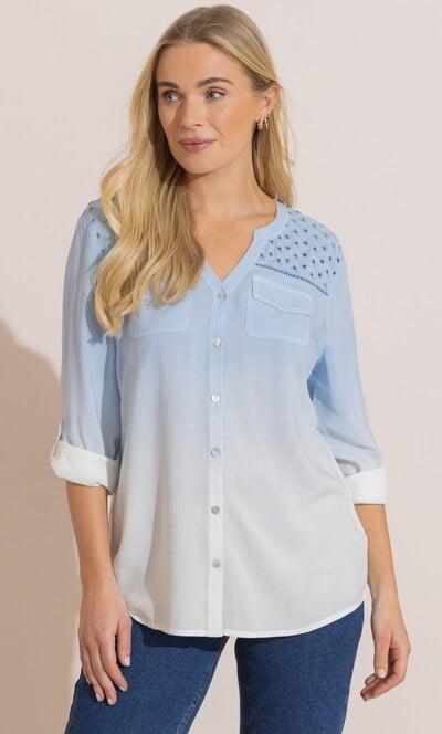Eyelet Detail Ombre Dip Dye Blouse