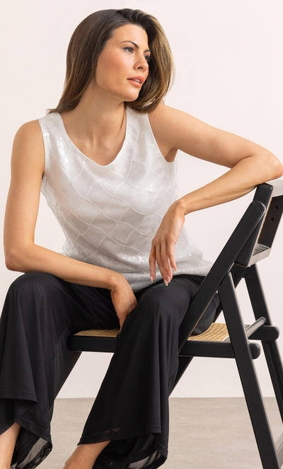 Sequinned Sleeveless Mesh Top