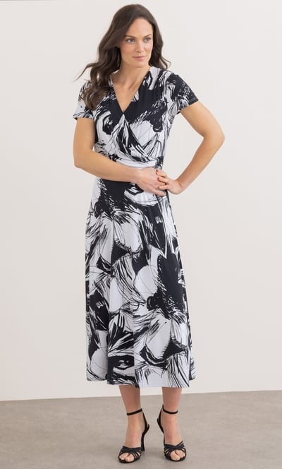 Printed Wrap Over Midi Dress