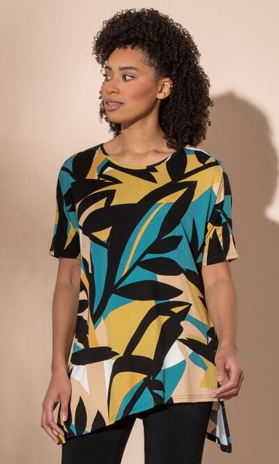 Leaf Print Short Sleeve Jersey Tunic Top
