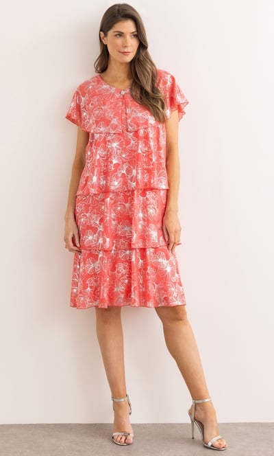 Floral Foil Printed Layered Dress