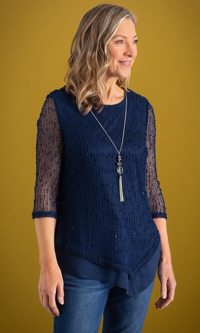 Anna Rose Asymmetric Tunic Top With Necklace