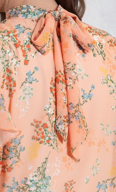 High Neck Floral Printed Chiffon Top