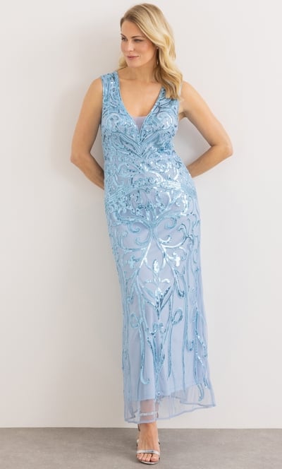 Embellished Mesh Sleeveless Maxi Dress