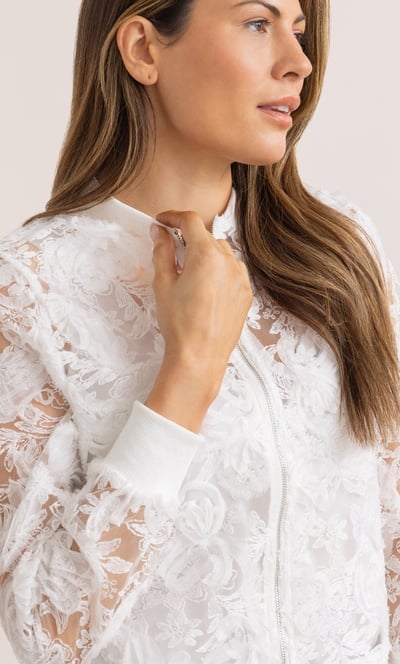 Embroidered Mesh Bomber Jacket