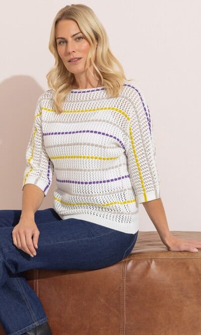 Striped Crochet Knit Jumper