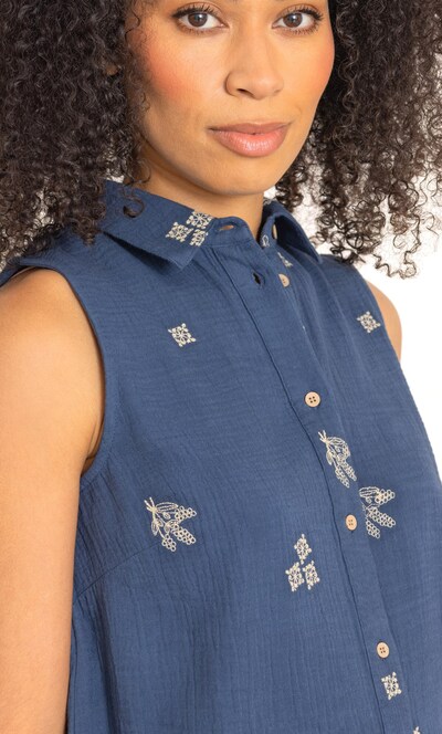 Embroidered Sleeveless Cotton Top