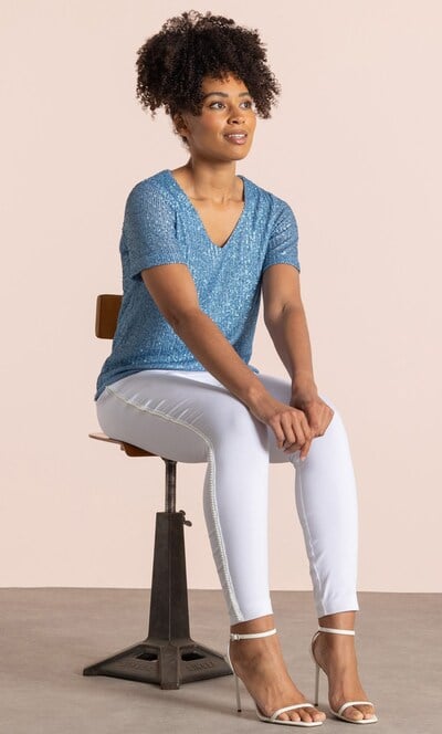 Sequinned Short Sleeve Top