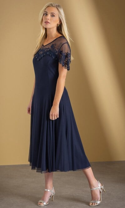 Anna Rose Mesh and Embellished Lace Midi Dress