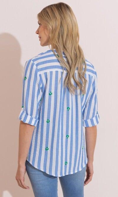 Floral Embroidered Striped Shirt