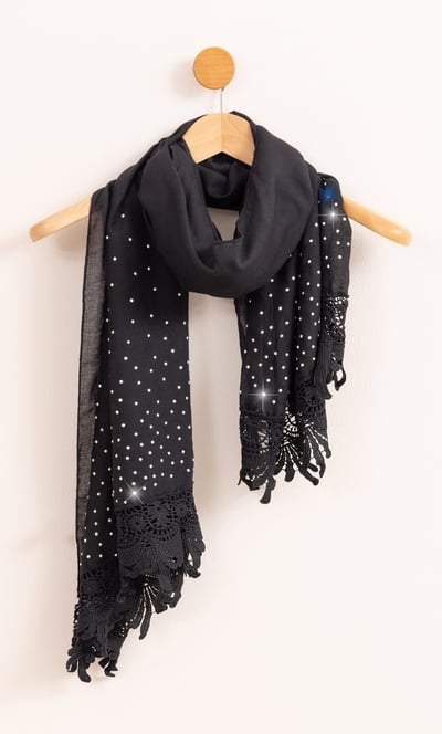 Lightweight Embellished Lace Trim Scarf