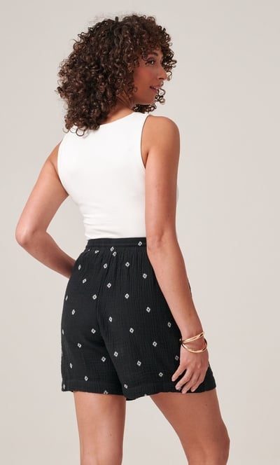 Embroidered Textured Cotton Pull On Shorts