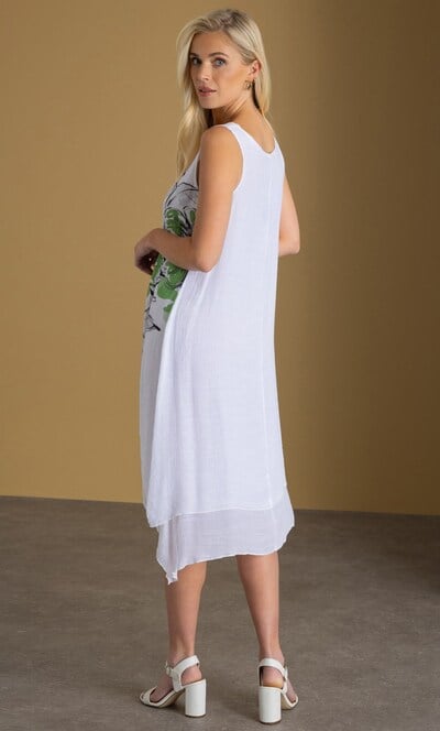 Bold Floral Placement Print Layered Dip Hem Dress