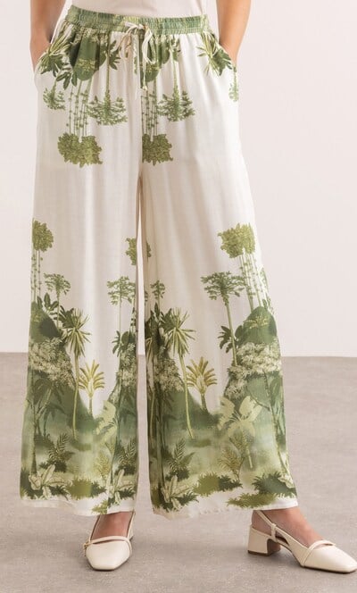 Wide Leg Botanical Print Trousers