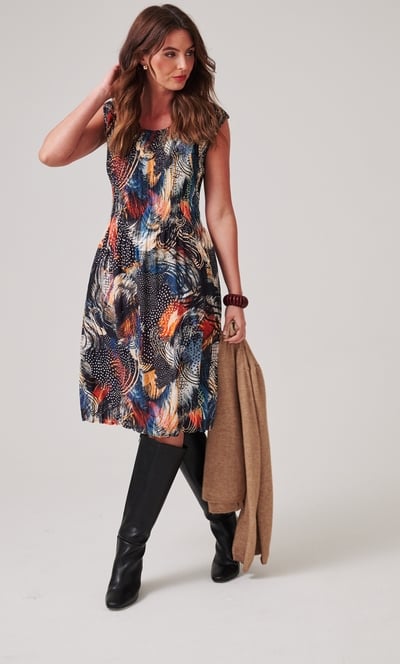 Pleated Abstract Print Dress