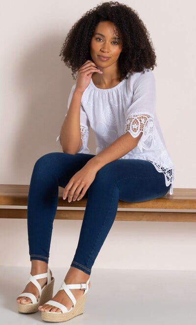 Crochet Trim And Embroidered Top