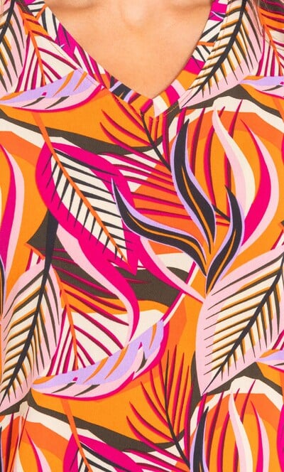 Anna Rose Leaf Print V Neck Top