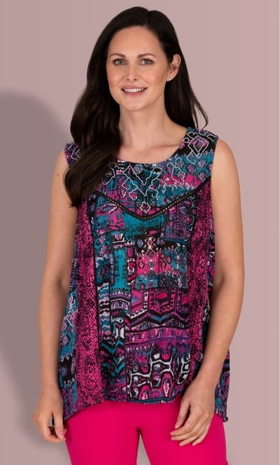 Sleeveless Panelled Embellished Print Top