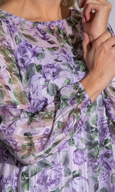 Floral And Stripe Shimmer Dip Hem Georgette Tunic Top