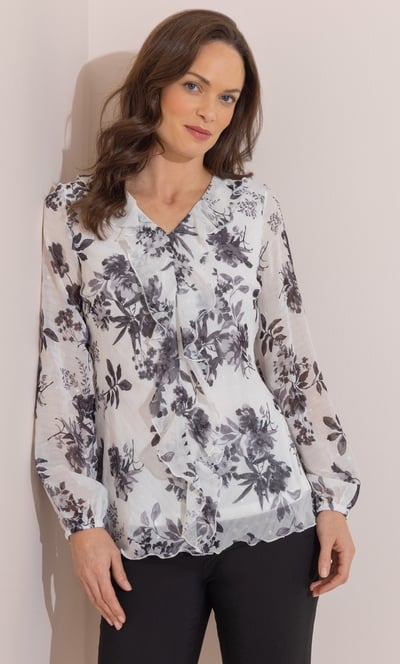 Floral Shimmer Frill Top