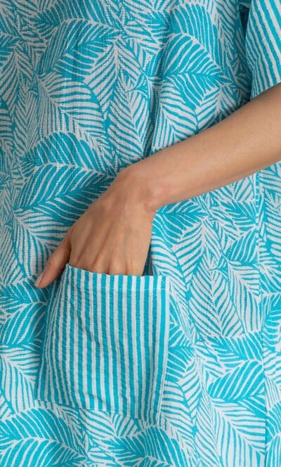 Leaf And Stripe Print Textured Tunic Top