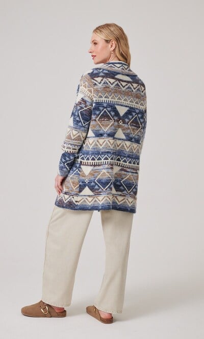 Abstract Design Open Front Cardigan