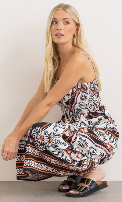 Smocked Printed Maxi Dress