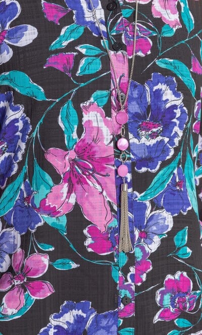 Anna Rose Floral Print Blouse With Necklace