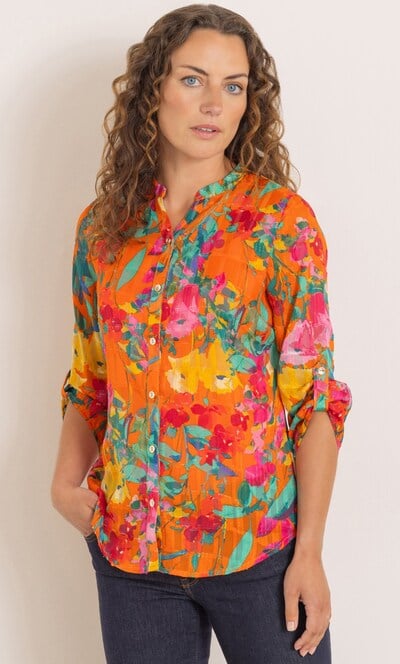 Anna Rose Floral Print And Shimmer Stripe Blouse