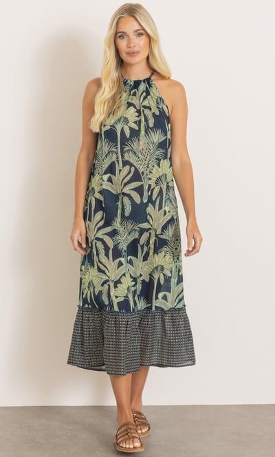 Botanical Printed Cotton Midi Dress