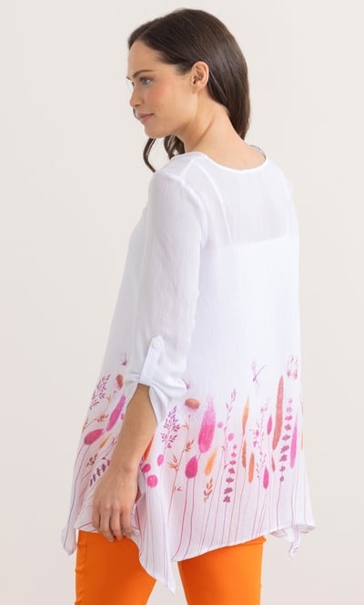 Garden Placement Print Dipped Hem Tunic Top