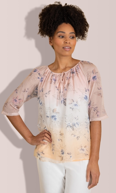 Shimmer Floral Print Ombre Top