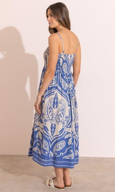 Smocked Printed Cotton Midaxi Dress