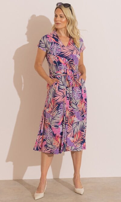 Anna Rose Leaf Printed Jersey Dress