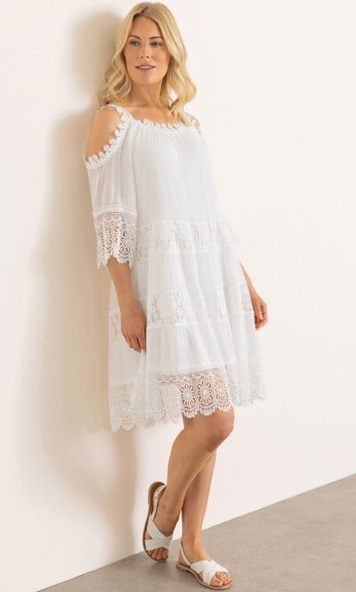 Lace Trim Cold shoulder Dress