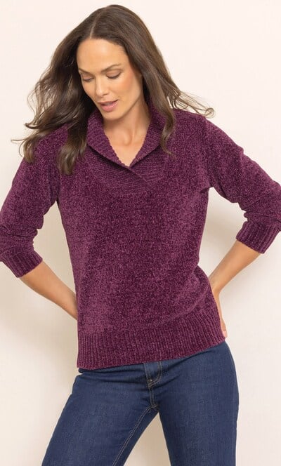 Chenille Long Sleeve Collared Jumper