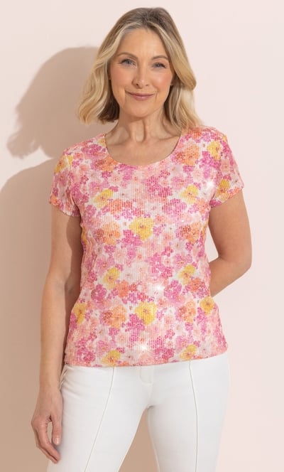 Anna Rose Sequin Floral Top
