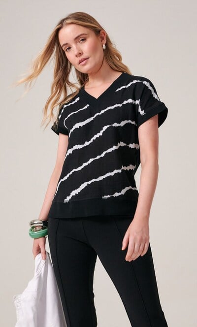 Printed Tie Dye V Neck Cotton Top