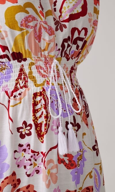 Floral Printed Smocked Waist Midi Dress