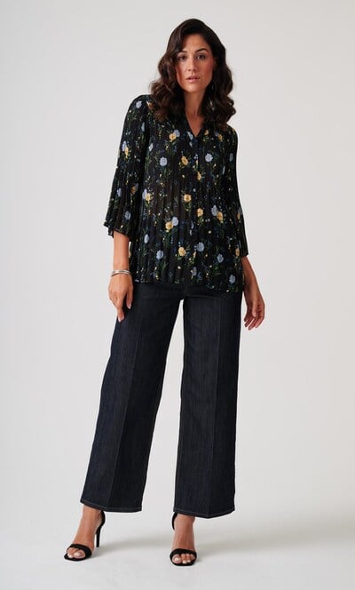 Anna Rose Pleated Garden Print Blouse